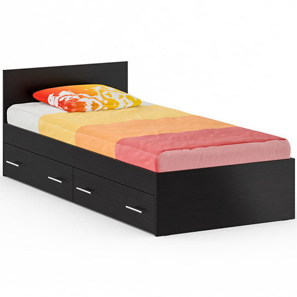 Кровать Стандарт с ящиками 0900, цвет венге, ШхГхВ 93,5х203,5х70 см., сп.м. 900х2000 мм., без матраса, основание есть