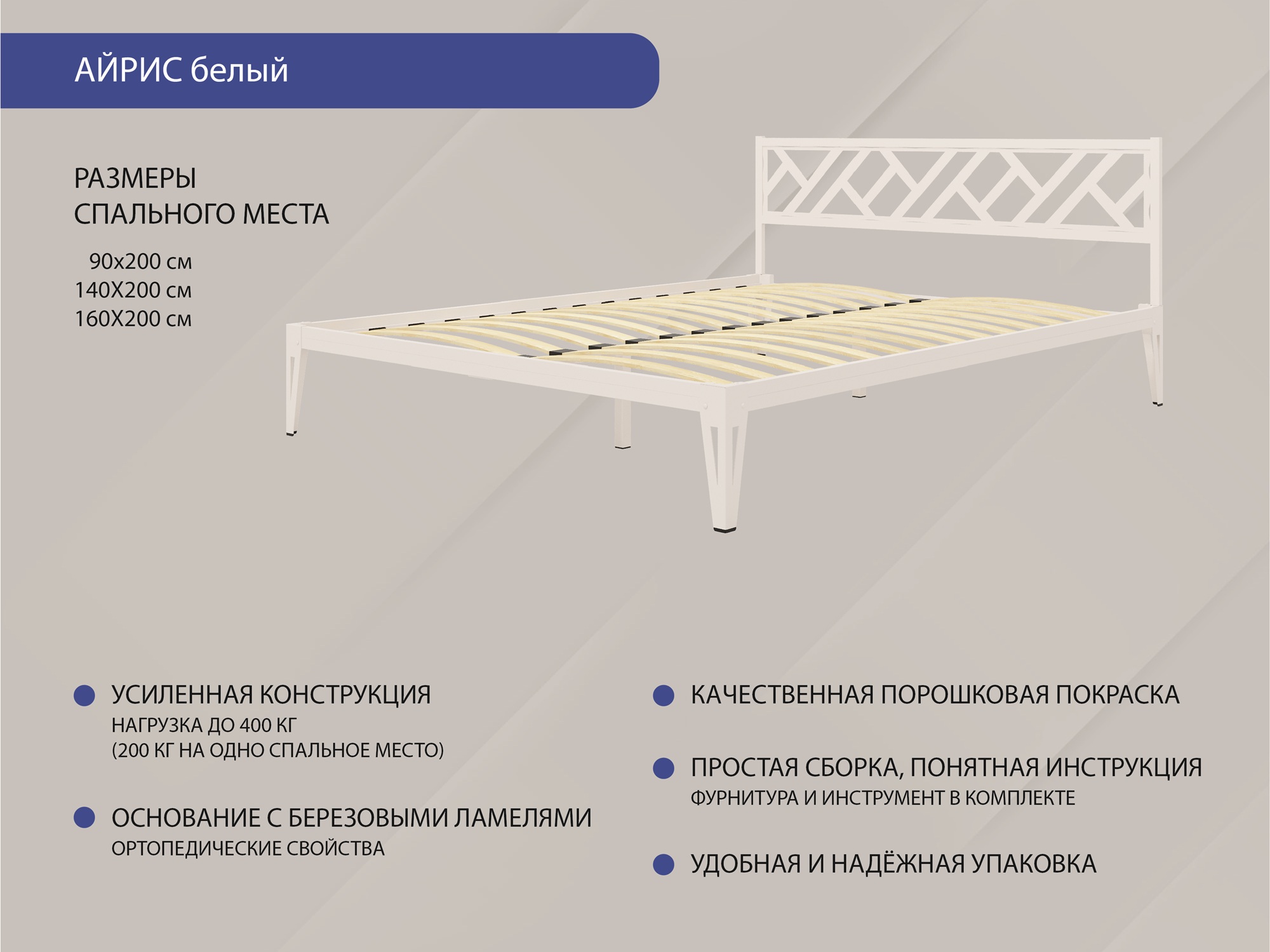 Кровать КМД 47 АЙРИС 1600, белый