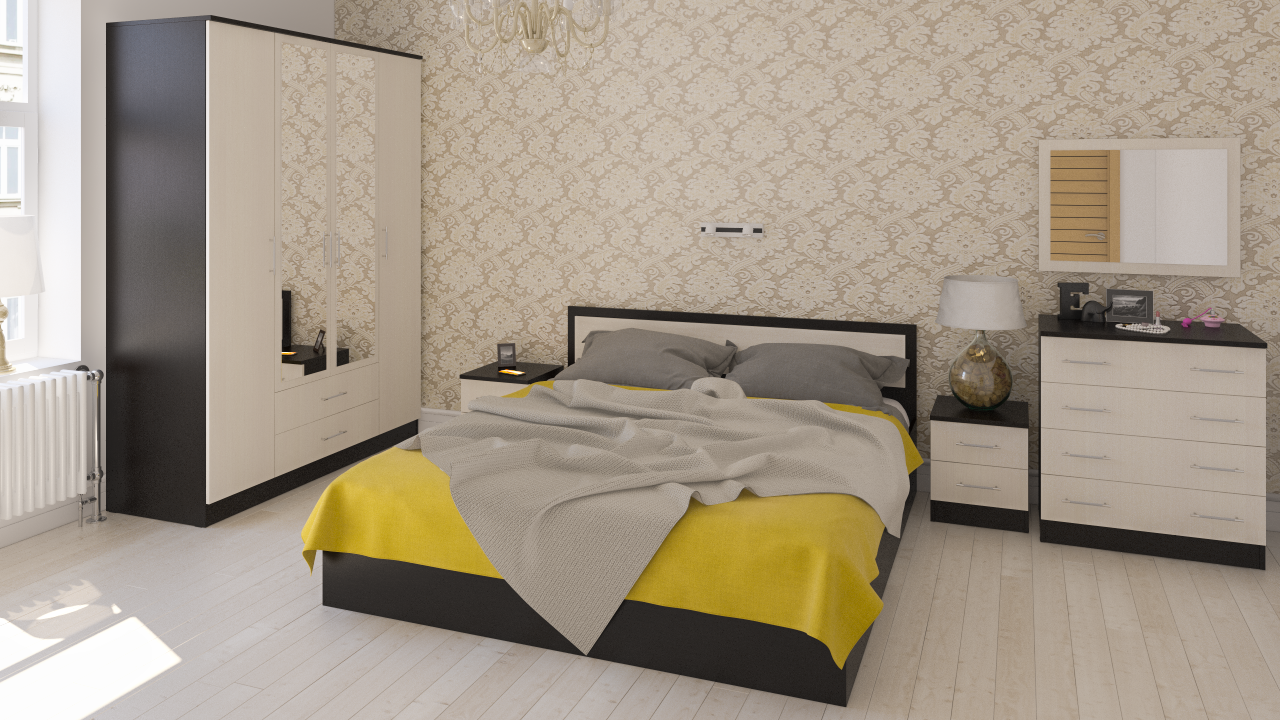 Кровать Фиеста 1800, цвет венге/дуб лоредо, ШхГхВ 183,5х203,5х80 см., сп.м. 1800х2000 мм., без матраса, основание есть