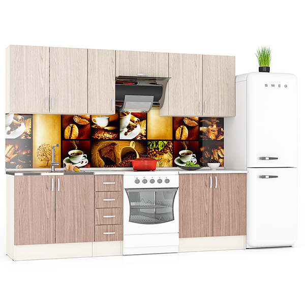 Кухня Мери 07 ШВ800+ШВ300+ШВв600+ШНМ800+ШН800+ШН4Я300+ШН800, цвет дуб/ясень шимо светлый/тёмный, ШхГхВ 250х30х67 см./190х60х85 см.